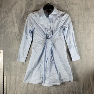 Gracia Womens Dress S Twist Knot Shirt Long Sleeve Blue Side Zip Preppy Academia